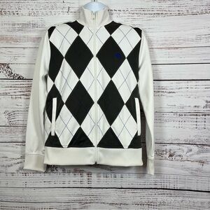 Express White Gray Argyle Full Zip Long Sleeve Jacket